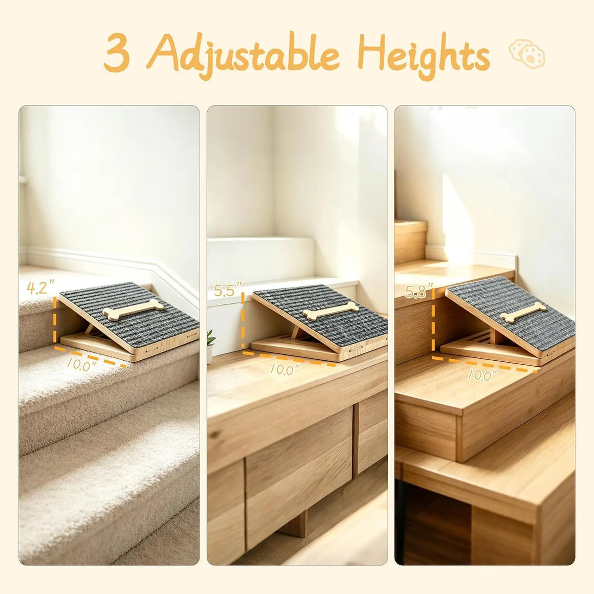 AmaCielo Foldable Wooden Dog Ramp – Adjustable Non-Slip Pet Stairs Ladder -2 Pack