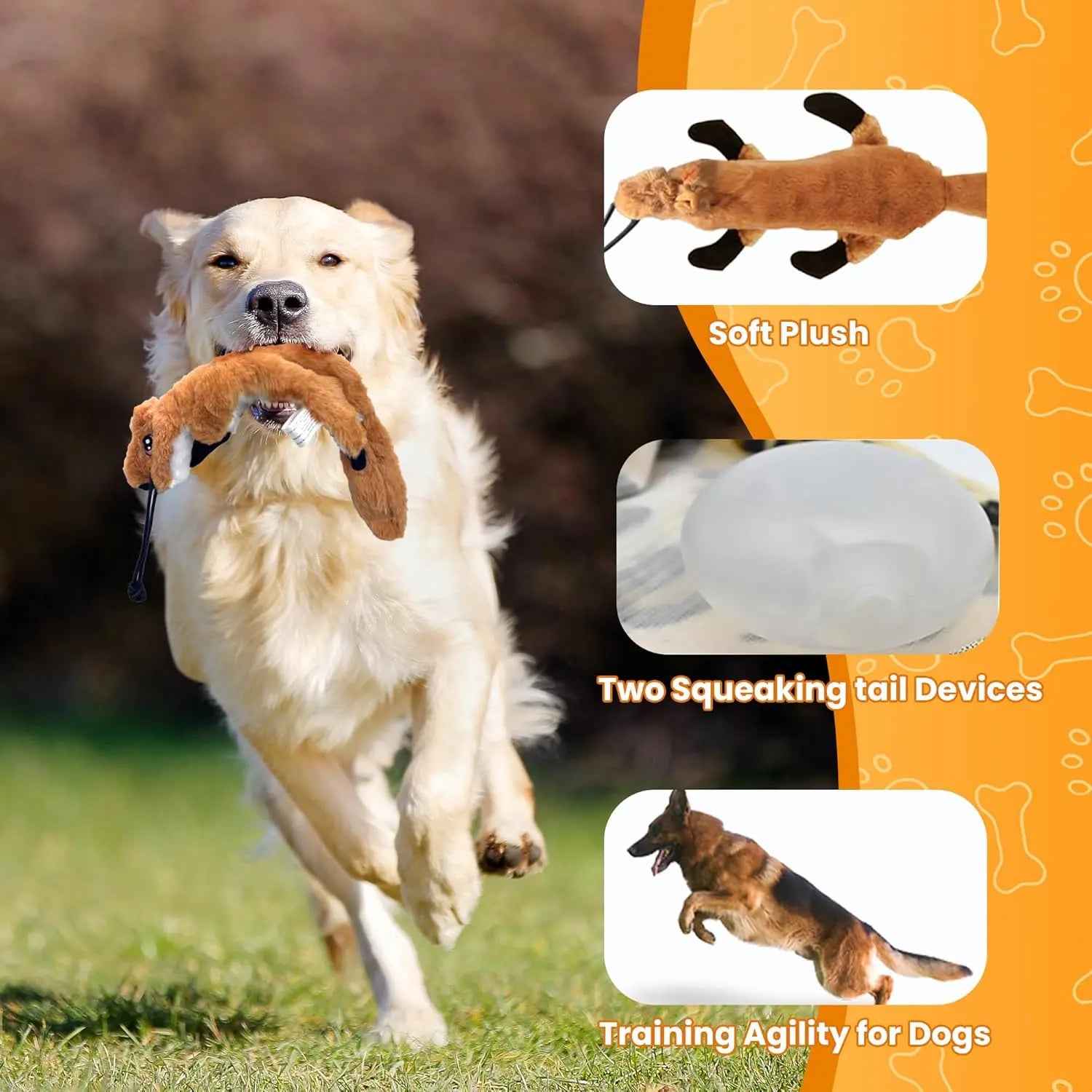 GRETMIX flirt pole for dogs with soft plush poodle dog toy and squeaking tail devices for training