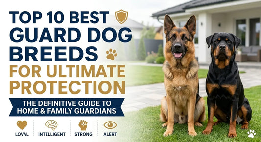 Two guard dogs including German Shepherds sitting outside a home representing top dog breeds german shepherds