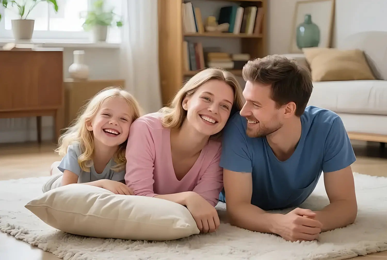 Happy family relaxing together indoors wrapped in cozy blankets symbolizing warmth and human connection