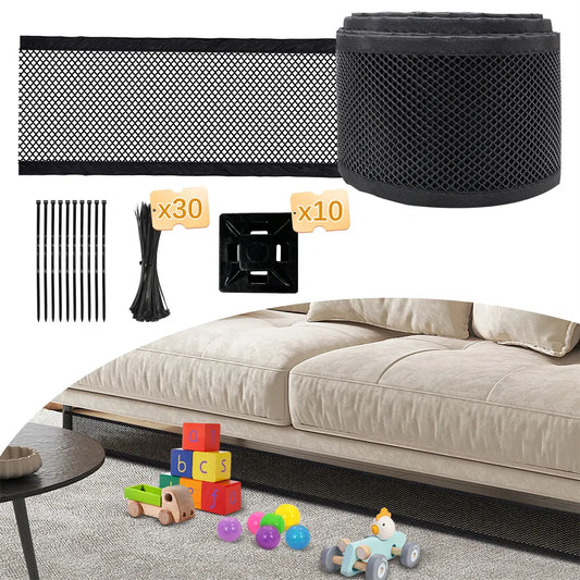 Under Furniture Blocker Kit – Extra Long Pet & Toy Barrier with Zip Ties Black