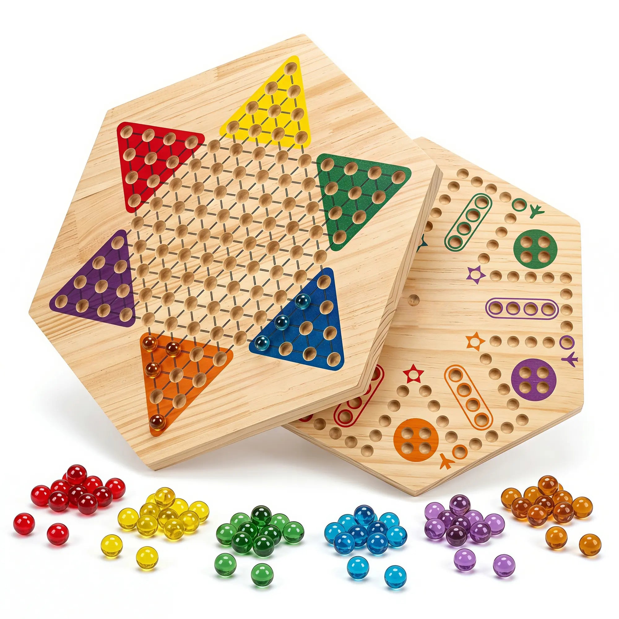 -in-1 dual-sided wooden board for wahoo and chinese checkers