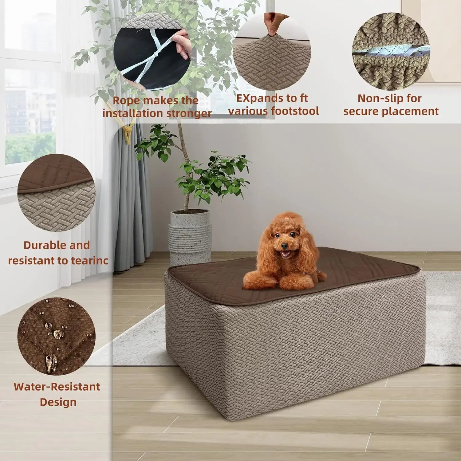 MEHIDFY Waterproof Square Ottoman Cover – Quilted Stretch Slipcover, Machine Washable