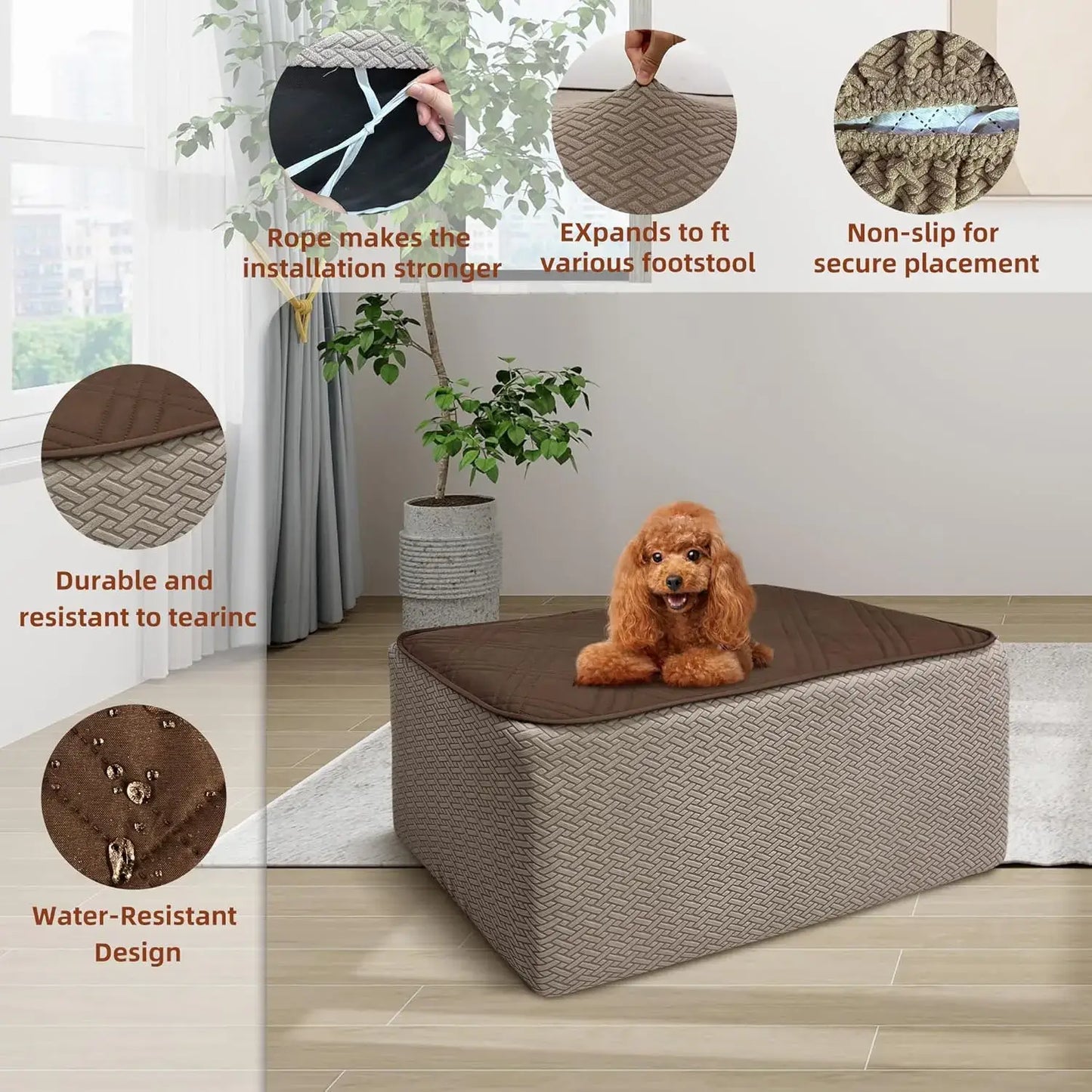 MEHIDFY Waterproof Square Ottoman Cover – Quilted Stretch Slipcover, Machine Washable