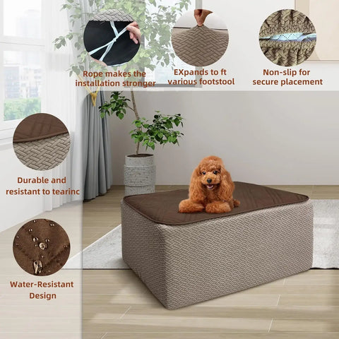 MEHIDFY Waterproof Square Ottoman Cover – Quilted Stretch Slipcover, Machine Washable