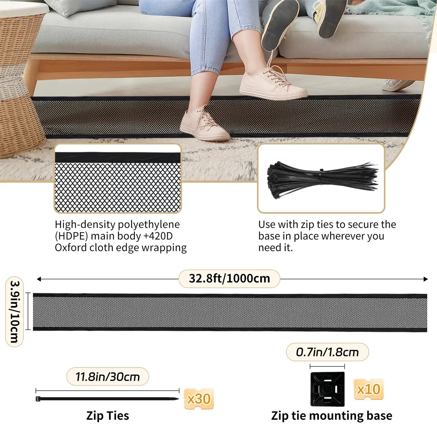 AmaCielo Under Furniture Blocker Kit – Extra Long Pet & Toy Barrier with Zip Ties