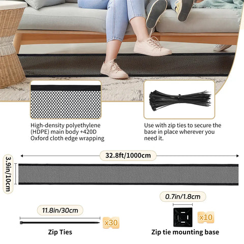 AmaCielo Under Furniture Blocker Kit – Extra Long Pet & Toy Barrier with Zip Ties