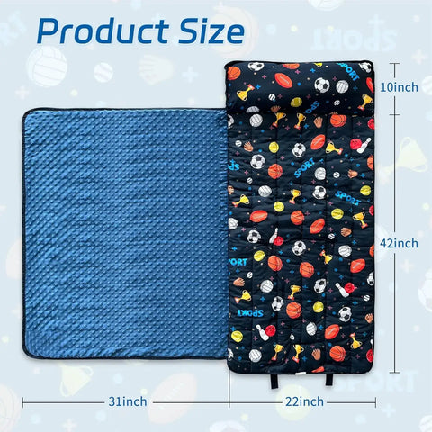 Googgoing | Roll-Up Travel Nap Mat for Toddlers – All-in-One Sleep Set with Pillow & Soft Blanket for Daycare, Camping