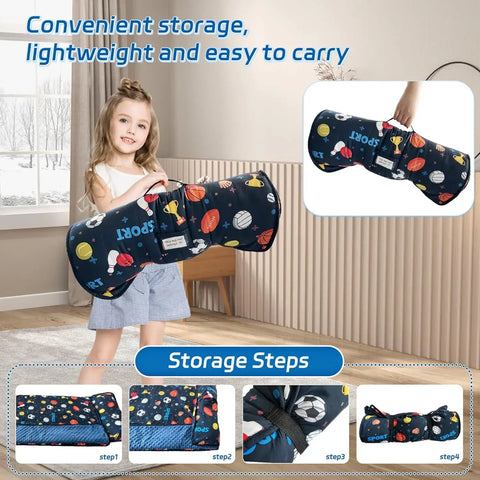 Googgoing | Roll-Up Travel Nap Mat for Toddlers – All-in-One Sleep Set with Pillow & Soft Blanket for Daycare, Camping