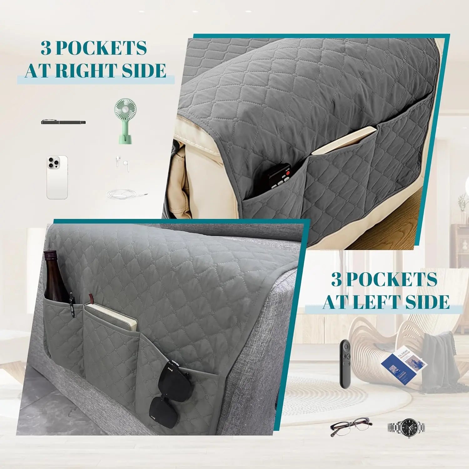 MEHIDFY Sofa arm cover organizer waterproof 3 pocket