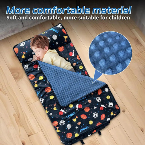 Googgoing | Roll-Up Travel Nap Mat for Toddlers – All-in-One Sleep Set with Pillow & Soft Blanket for Daycare, Camping
