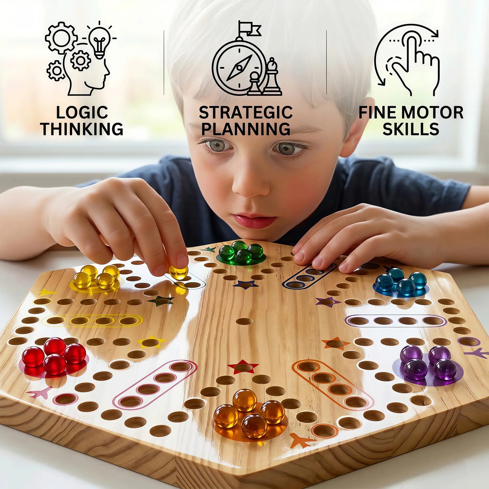 Six colorful playing dice included for the Wahoo board game