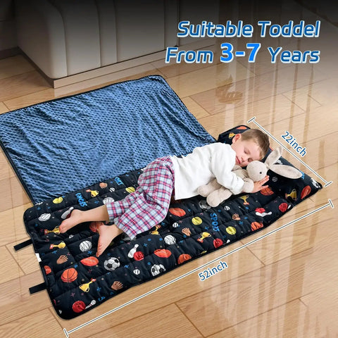 Googgoing | Roll-Up Travel Nap Mat for Toddlers – All-in-One Sleep Set with Pillow & Soft Blanket for Daycare, Camping