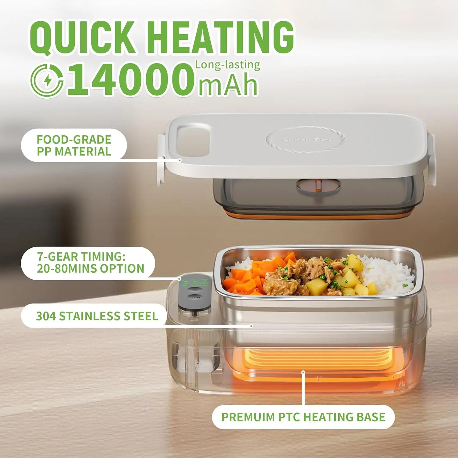 AmaCielo | Cordless Electric Lunch Box with USB Charger