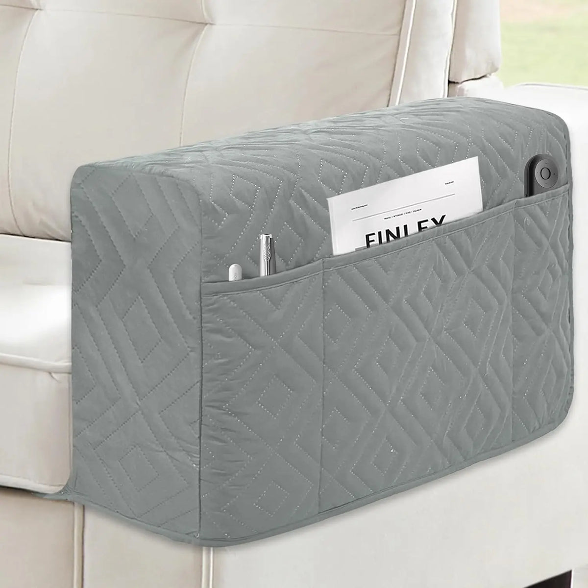 MEHIDFY Dual Recliner Caddy – 2PC Waterproof Arm Covers with Anti-Slip Pockets Grey