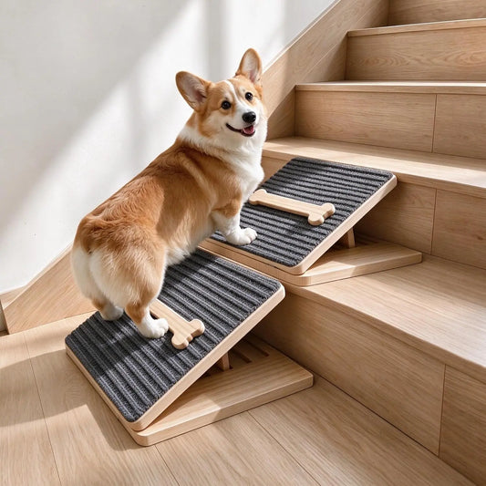AmaCielo Foldable Wooden Dog Ramp – Adjustable Non-Slip Pet Stairs Ladder -2 Pack