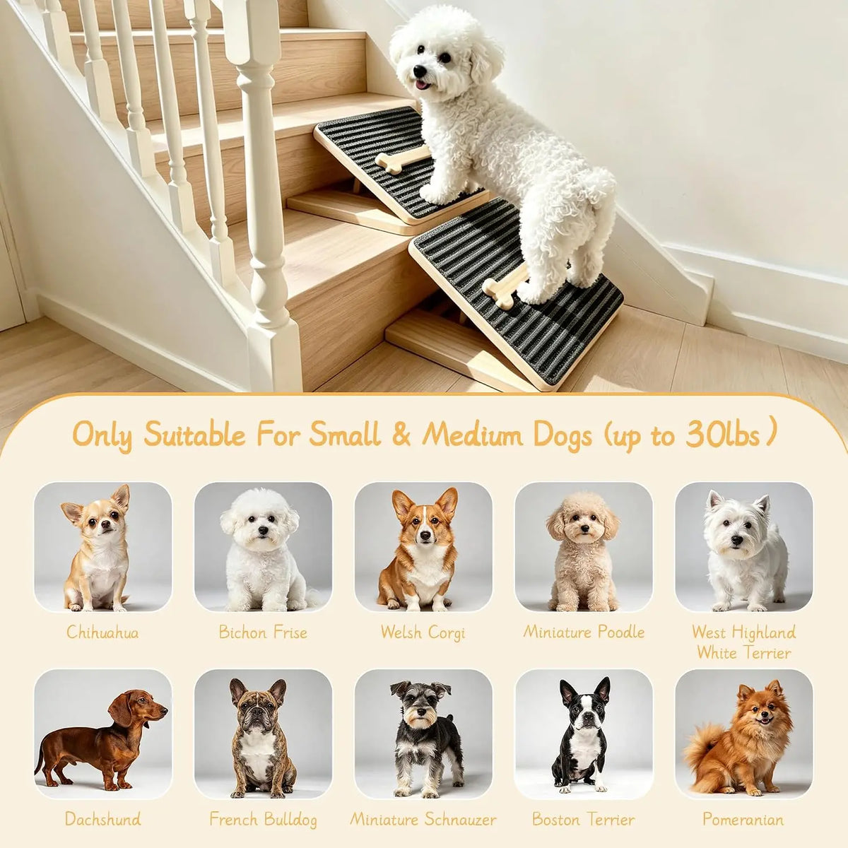AmaCielo Foldable Wooden Dog Ramp – Adjustable Non-Slip Pet Stairs Ladder -2 Pack