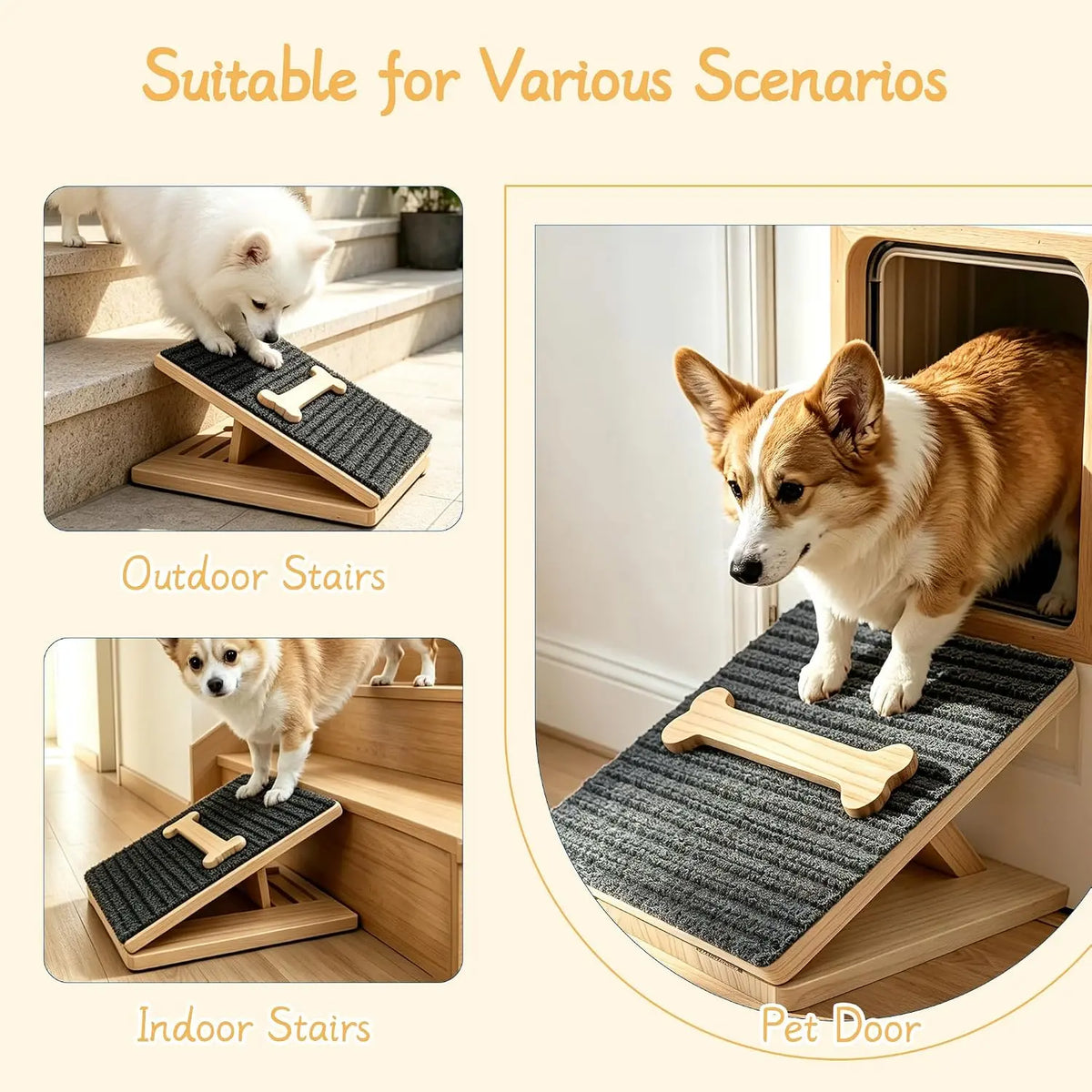 AmaCielo Foldable Wooden Dog Ramp – Adjustable Non-Slip Pet Stairs Ladder -2 Pack