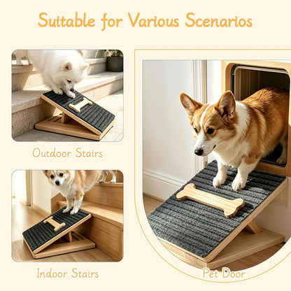 AmaCielo Foldable Wooden Dog Ramp – Adjustable Non-Slip Pet Stairs Ladder -2 Pack