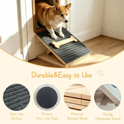 AmaCielo Foldable Wooden Dog Ramp – Adjustable Non-Slip Pet Stairs Ladder -2 Pack