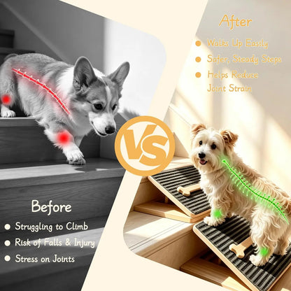 AmaCielo Foldable Wooden Dog Ramp – Adjustable Non-Slip Pet Stairs Ladder -2 Pack