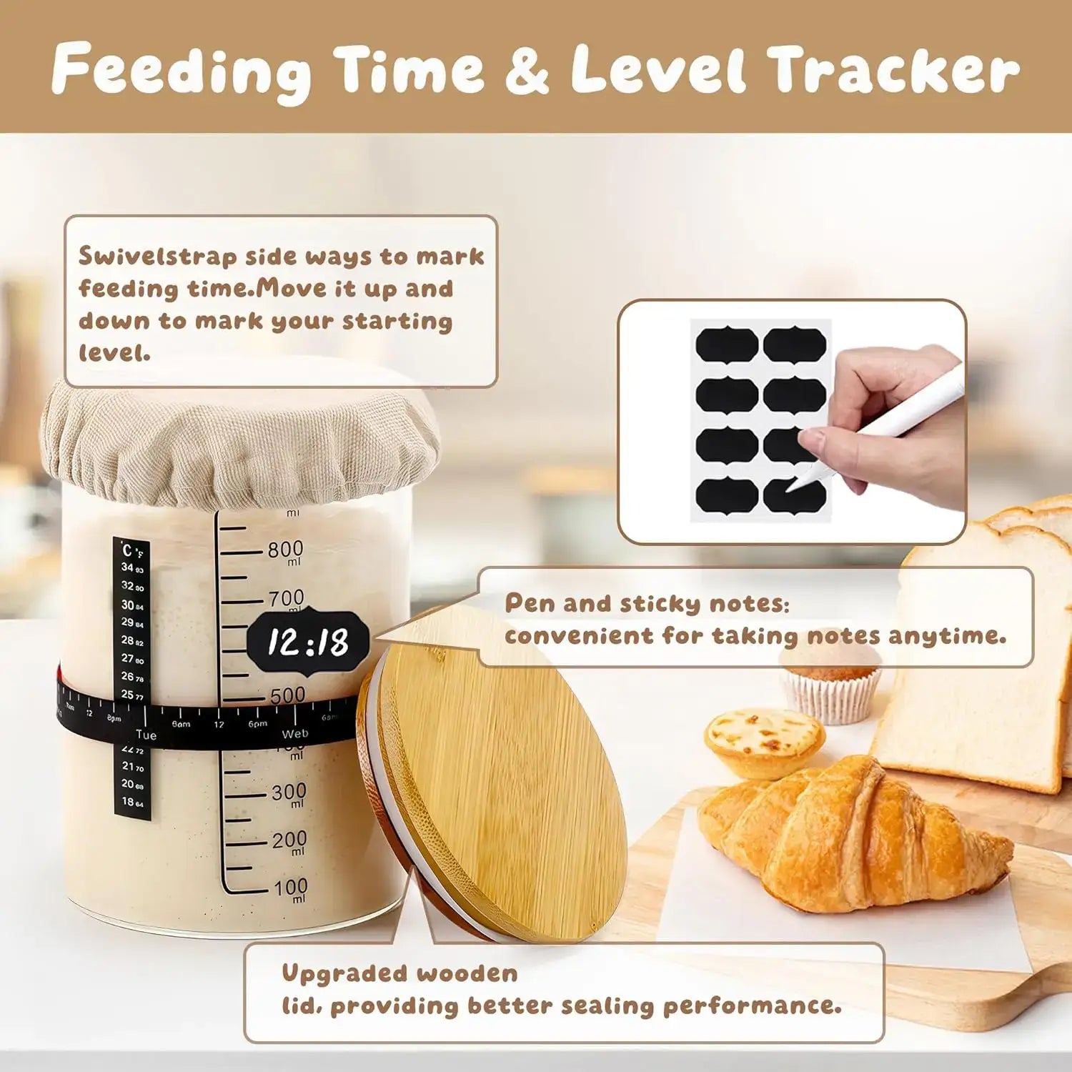 bread-starter-sourdough-feeding-time-level-tracker-with-sticky-notes - Warmmore Inc.