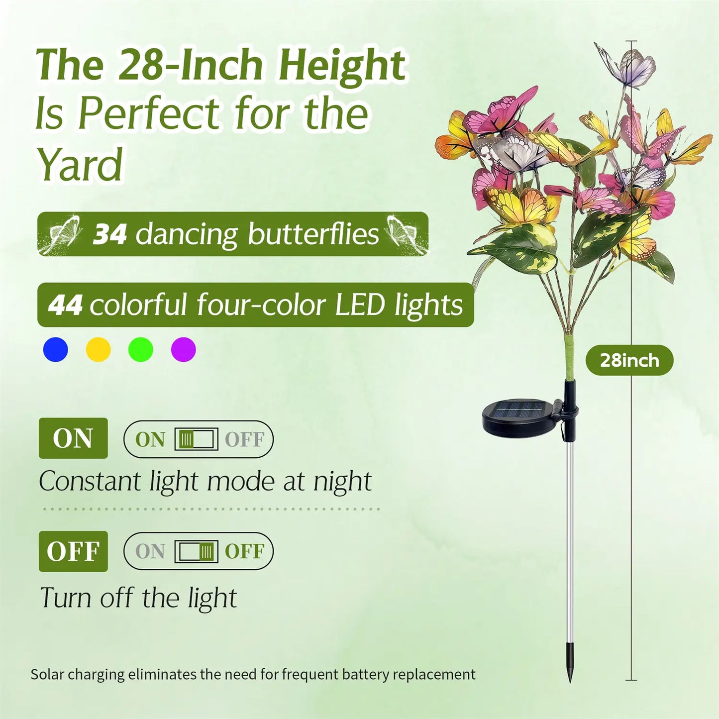 Realistic butterfly flower stakes during the day