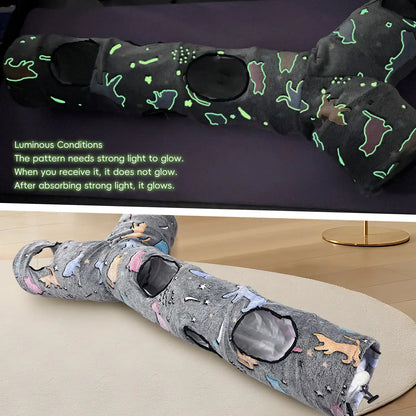GRETMIX cat play tunnel with colorful cat patterns and multiple openings for interactive pet fun