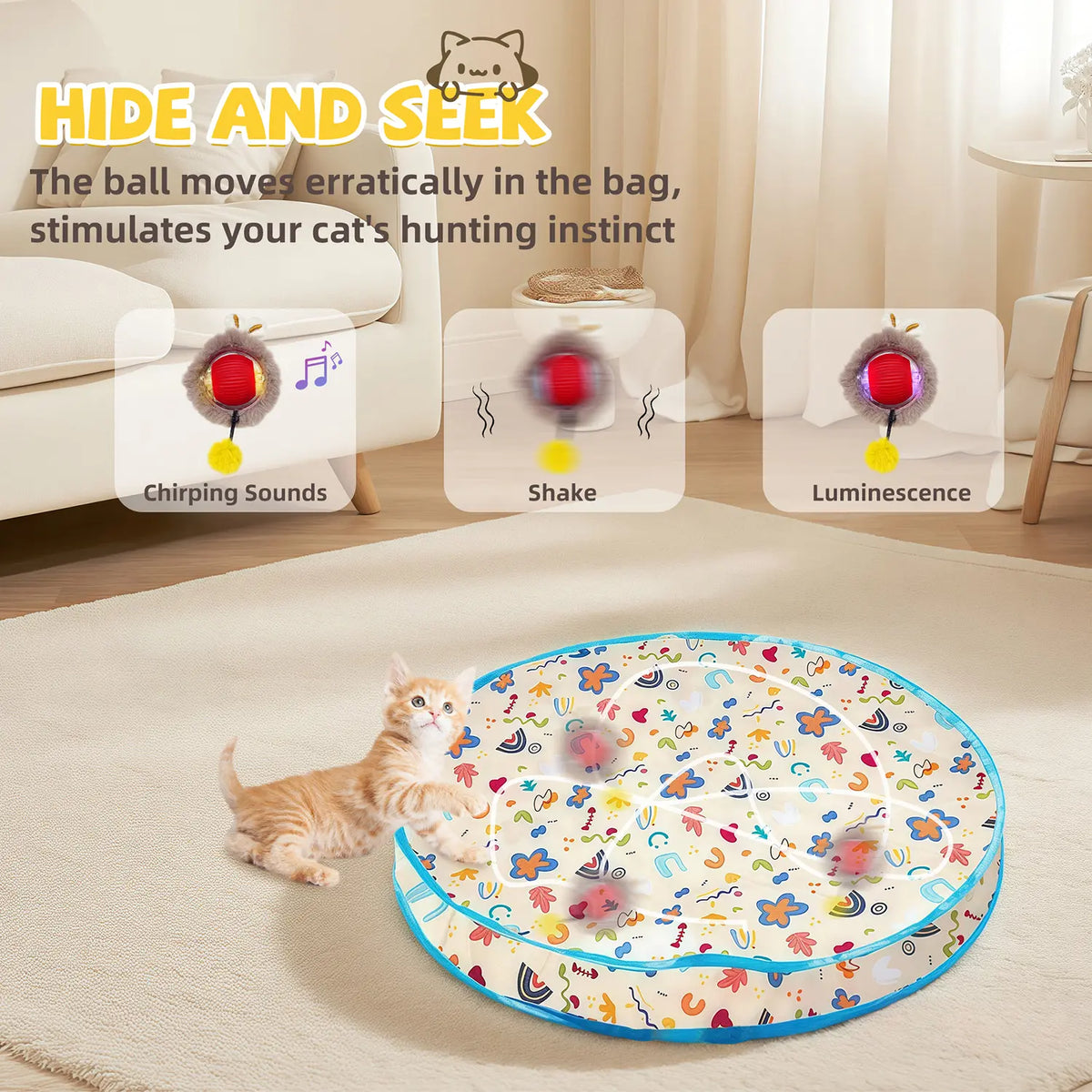 Infographic showing slow fast and interactive modes on cat ball