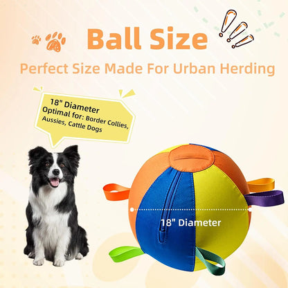 Chew resistant giant herding ball with no-bite area design