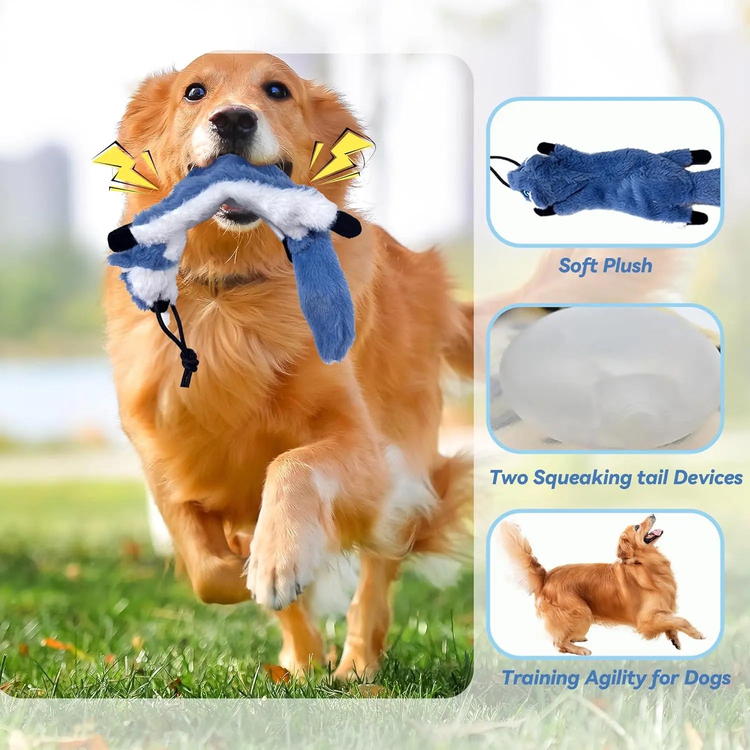 WarmMore Inc flirt pole for dogs with soft plush and squeaking tail for dog and puppy training