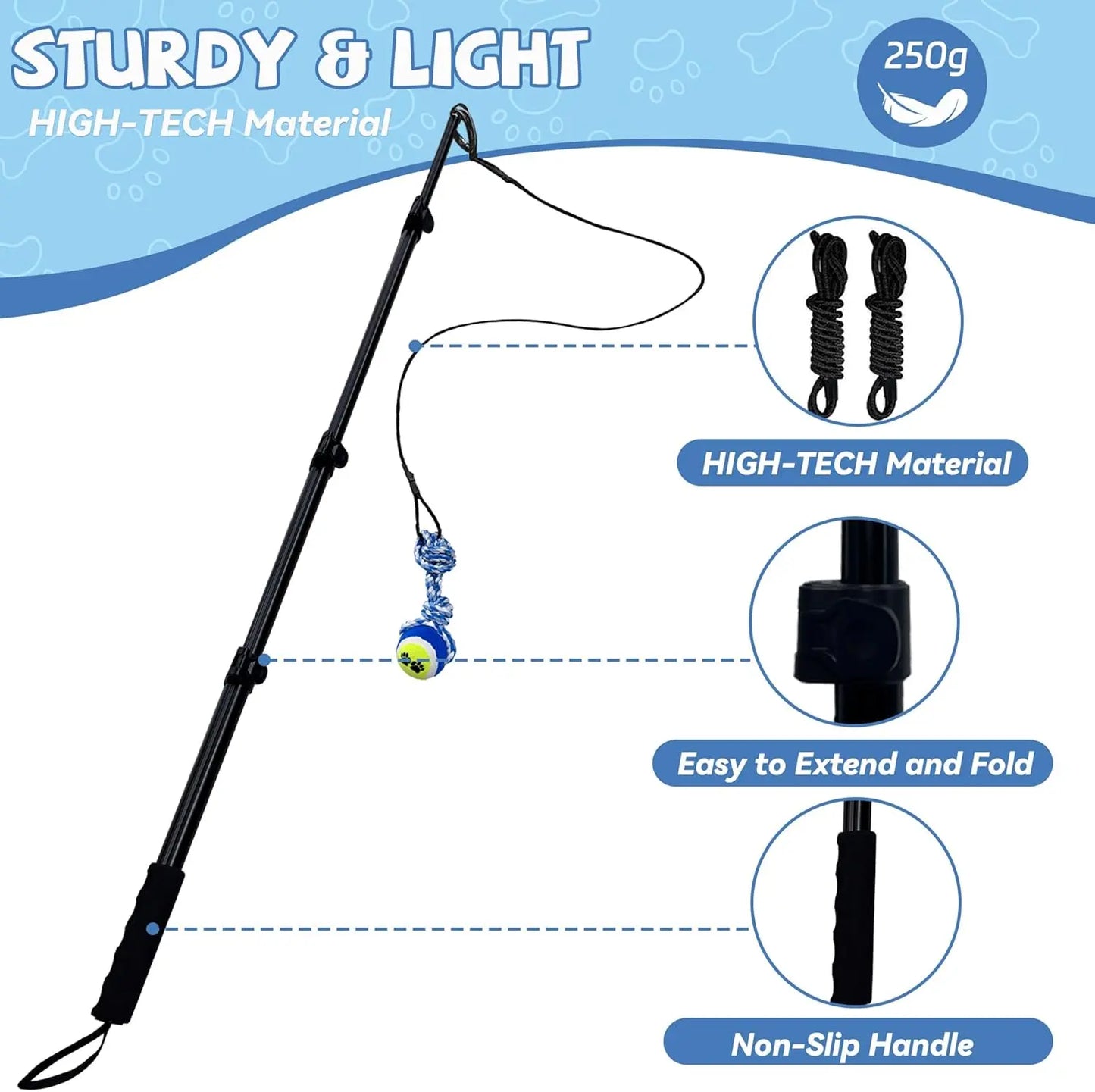 WarmMore Inc. sturdy and light flirt pole for dogs with non-slip handle and extendable design for dog and puppy training