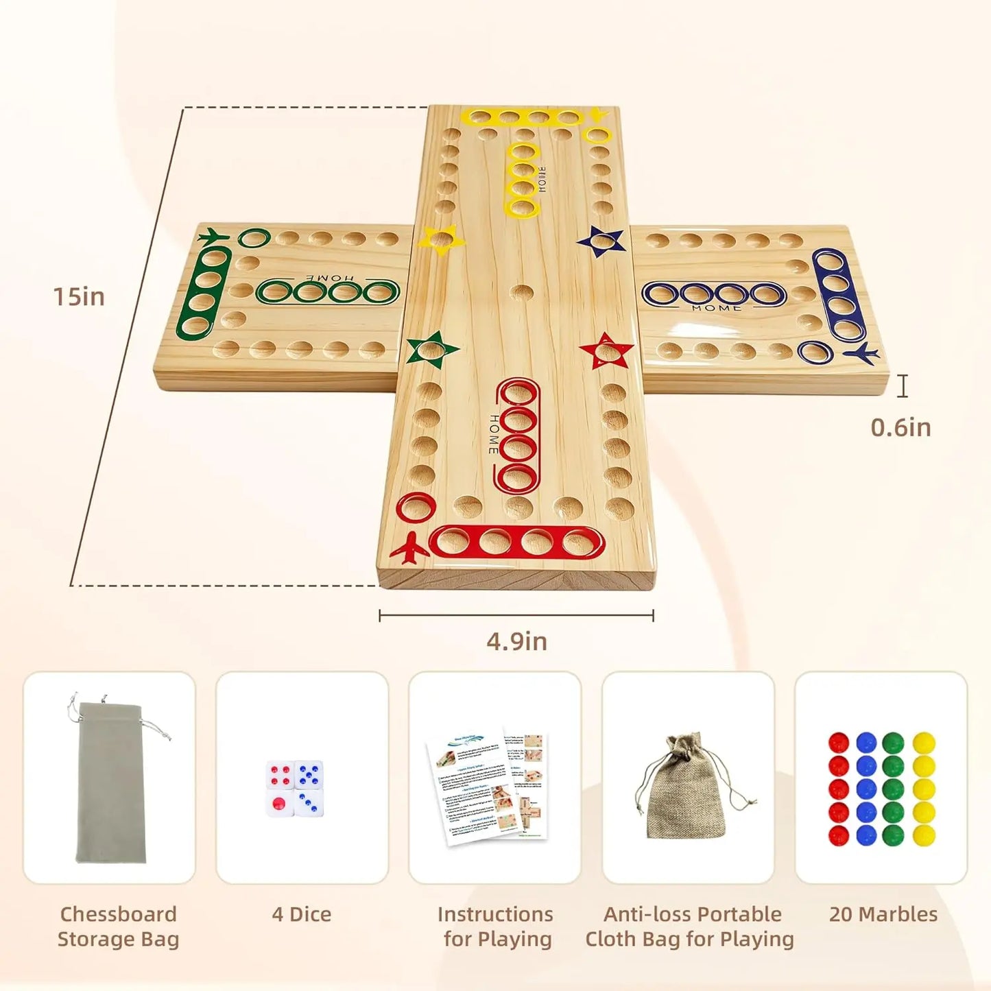 15 inch double sided wooden game board for traditional family tabletop play
