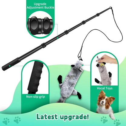 AmaCielo retractable flirt pole dog with non-slip grip, adjustable buckle, and vocal toy for pet play