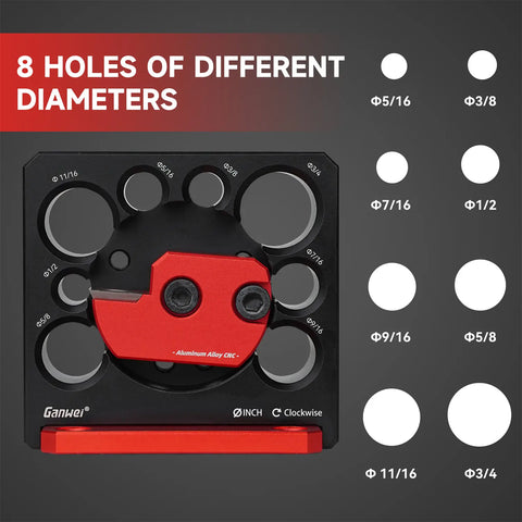 AmaCielo right angle attachment for drill with 8 holes of different diameters in black and red