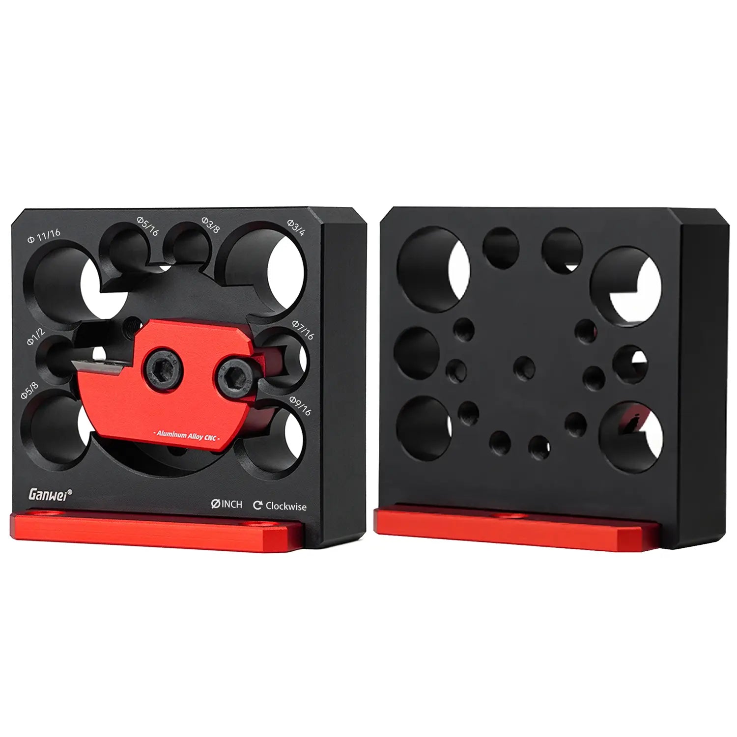 AmaCielo right angle attachment for drill with multiple size holes and black red design