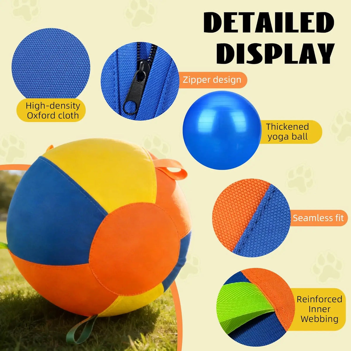 WarmMore Inc. herding ball for a dog made of high-density Oxford cloth with zipper design and reinforced webbing