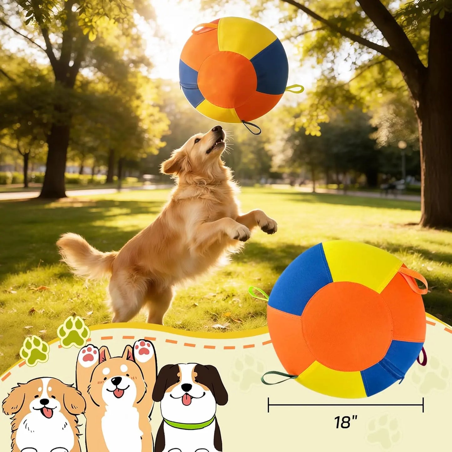 WarmMore Inc. herding ball for a dog colorful 18 inch outdoor training toy with golden retriever