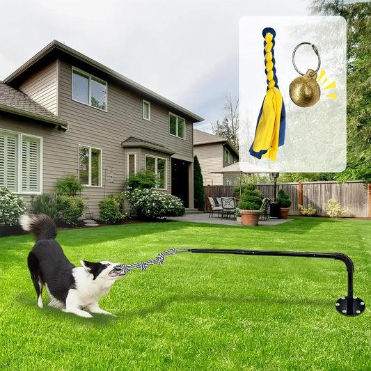 Interactive Tether Tug Dog Toy by WarmMore Inc with durable rope and bell for outdoor play in backyard