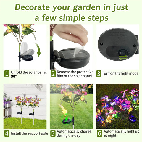 Waterproof solar butterfly lights in the rain