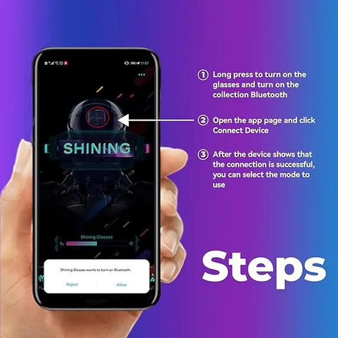 AmaCielo app interface showing Bluetooth connection steps for led magnifying glasses control