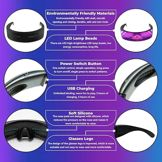 AmaCielo app-controlled led magnifying glasses with LED lamp beads, USB charging, soft silicone nose pads, and adjustable glasses legs