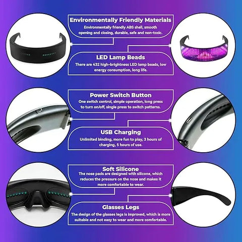 AmaCielo app-controlled led magnifying glasses with LED lamp beads, USB charging, soft silicone nose pads, and adjustable glasses legs