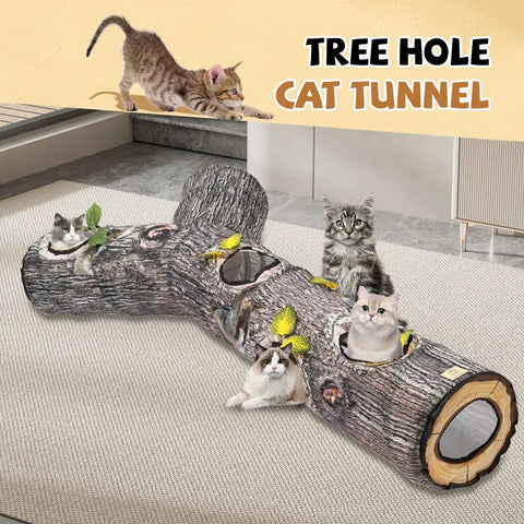multiple-cats-using-tree-hole-cat-tunnel-indoor-plants-safe-for-cats - Warmmore Inc.