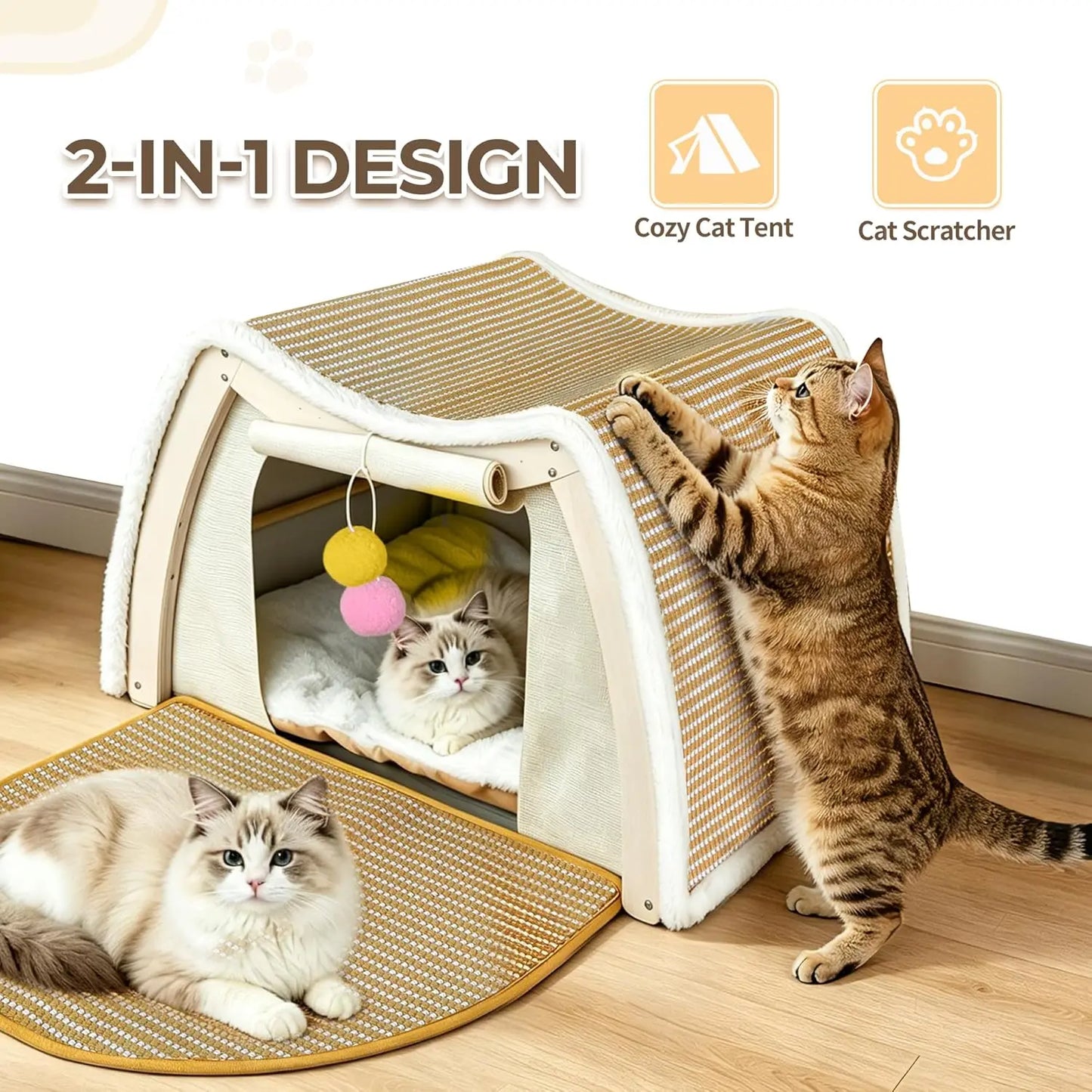 Natural sisal scratching pad on a cat house to protect carpets