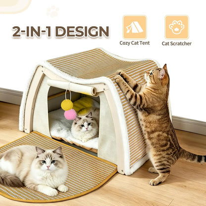 Natural sisal scratching pad on a cat house to protect carpets