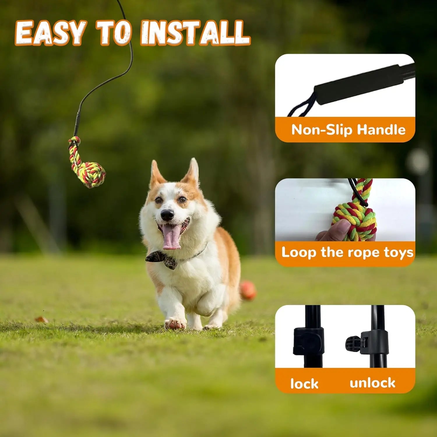 GRETMIX flirt pole for dogs with non-slip handle and looped rope toy perfect poodle dog toy for active play
