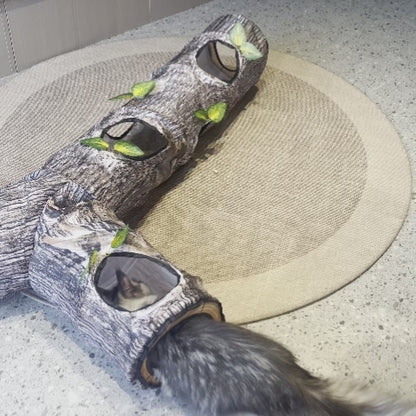 Warmmore Foldable Tree Trunk Cat Tunnel – Interactive Play Tube for Indoor Cats