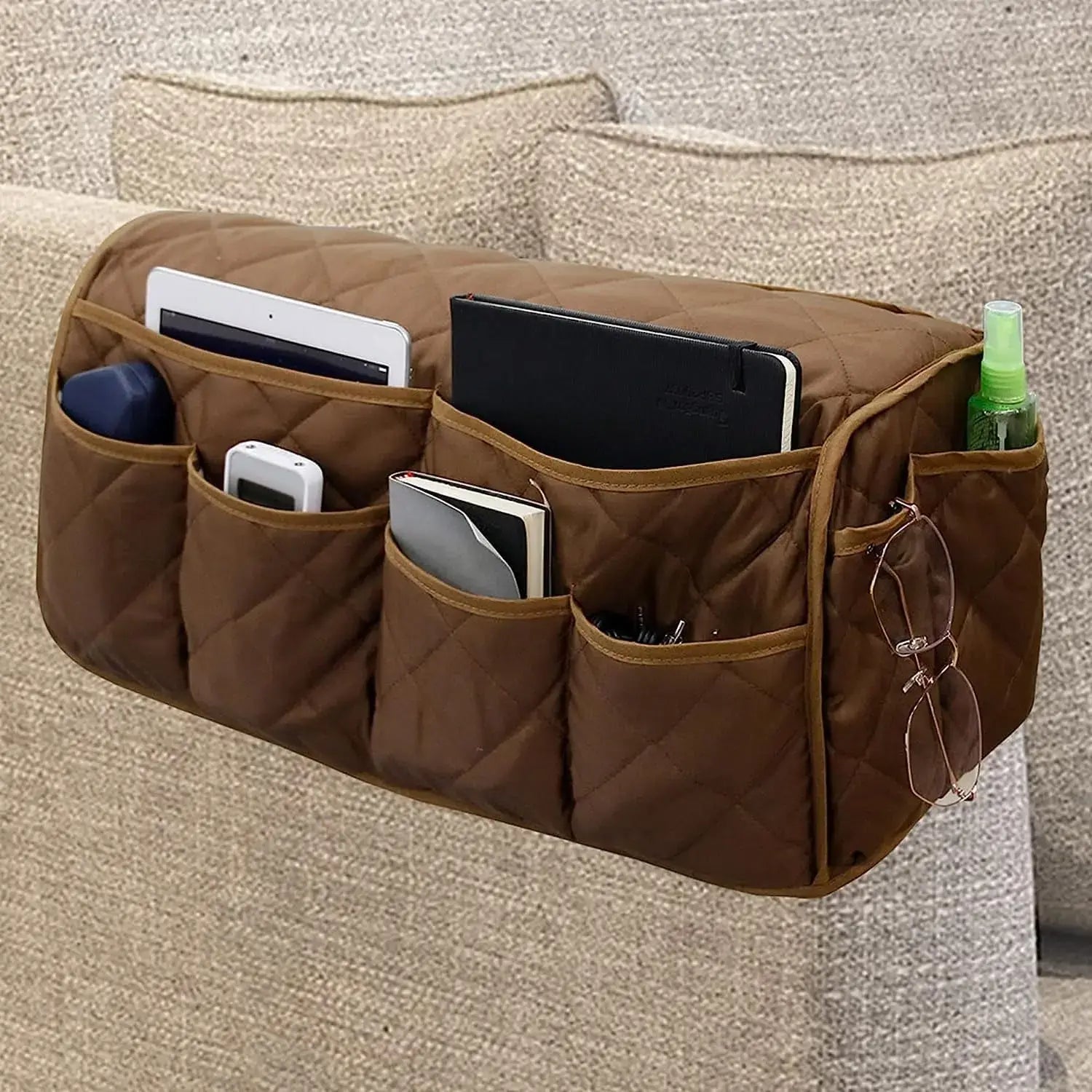 MEHIDFY Sofa Armrest Organizer with Pockets Brown