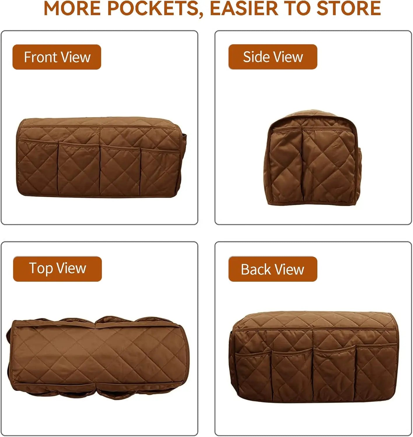 sofa-armrest-organizer-with-pockets-brown-quilted-multi-view - Warmmore Inc.